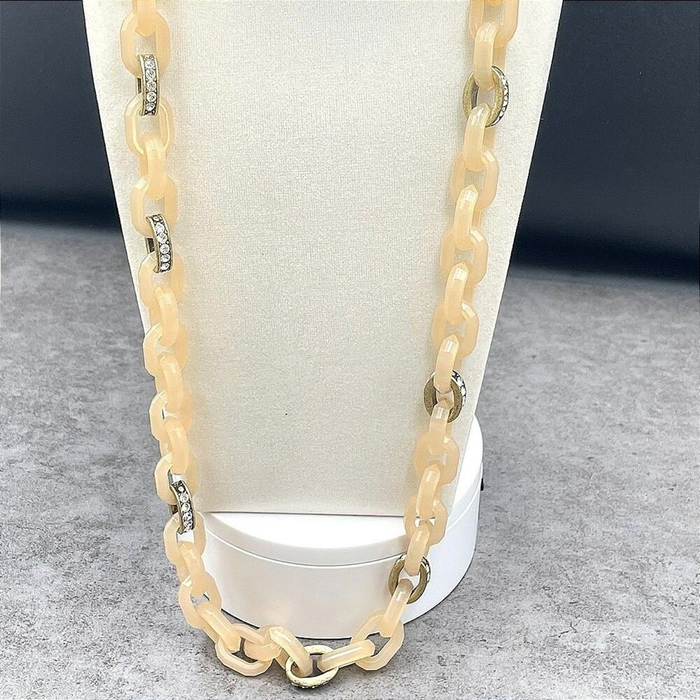 VTG Nude Tone Rhinestone Embellished Faceted Resin Chunky Link Statement Y2K Bib